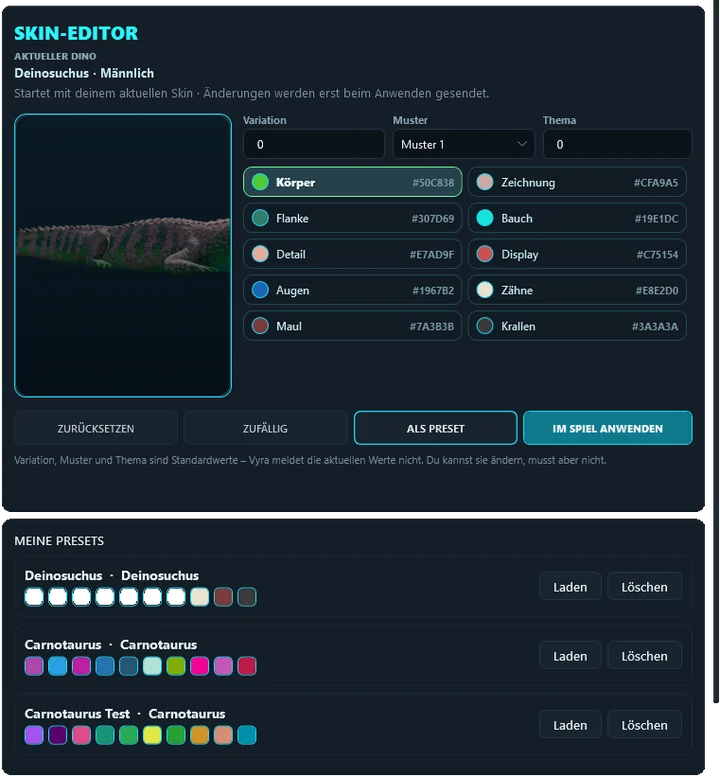 Vyra Overlay: Skin-Editor mit Farbregionen und Presets